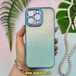 قاب گوشی iPhone 14 Pro Max آیفون طرح الکتروپلیتینگ ژله ای شفاف اورجینال نگین دار شاین محافظ لنز دار آبی کد 26656