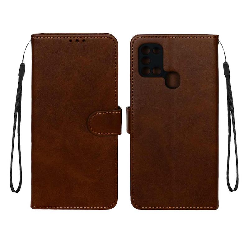 کیف گوشی Galaxy A21S سامسونگ مگنتی طرح چرم کتابی محافظ لنزدار قهوه ای کد 632