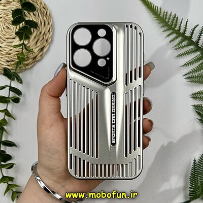 قاب گوشی iPhone 15 Pro آیفون اورجینال PROTECTIVE CASE سری CAR DESIGN محافظ لنز دار شیشه ای نقره ای کد 27594