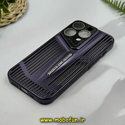 قاب گوشی iPhone 15 Pro آیفون اورجینال PROTECTIVE CASE سری CAR DESIGN محافظ لنز دار شیشه ای بنفش کد 27595