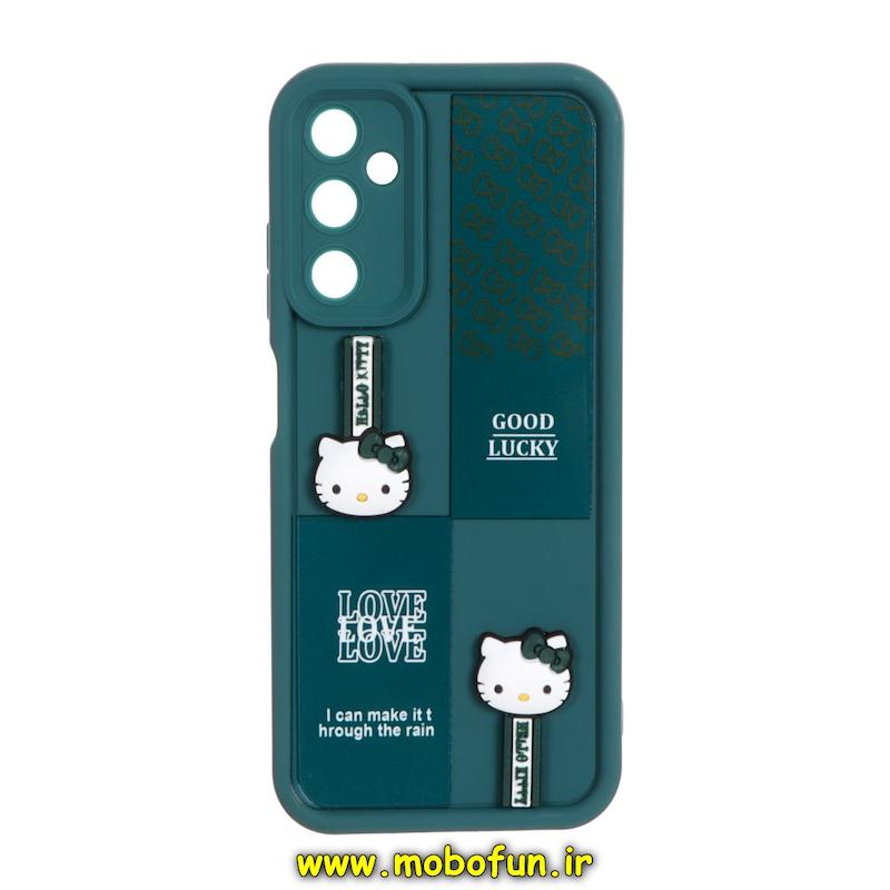 قاب گوشی Galaxy A05S سامسونگ طرح سیلیکونی Solid عروسکی برجسته محافظ لنزدار طرح کیتی KITTY سبز تیره کد 27671