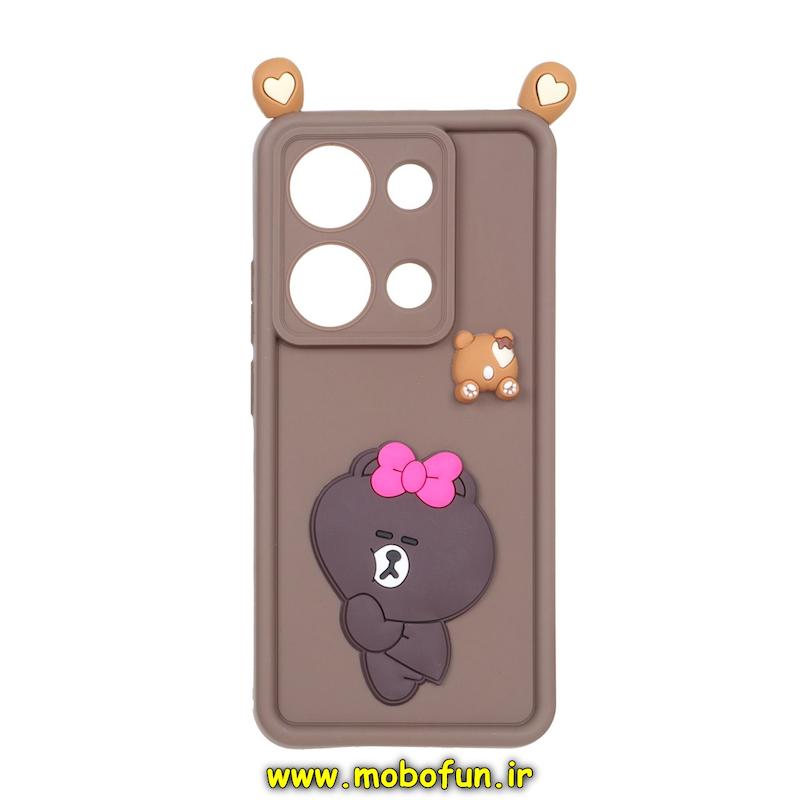 قاب گوشی Redmi Note 13 Pro 4G / Poco M6 Pro 4G / Redmi Note 14S شیائومی طرح سیلیکونی Solid عروسکی برجسته گوش دار محافظ لنزدار طرح تدی خرسی خانوم قهوه ای کد 28089