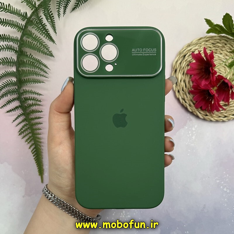 قاب گوشی iPhone 14 Pro آیفون سیلیکونی اورجینال پاک کنی Auto Focus درجه یک زیربسته محافظ لنز دار شیشه ای سبز تیره کد 28226