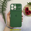 قاب گوشی iPhone 14 Pro Max آیفون سیلیکونی اورجینال پاک کنی Auto Focus درجه یک زیربسته محافظ لنز دار شیشه ای سبز تیره کد 28229