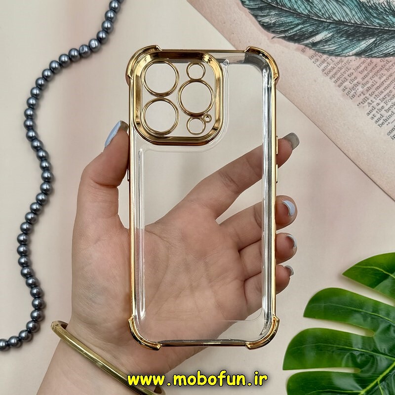 قاب گوشی iPhone 14 Pro آیفون طرح پشت طلق شیشه ای شفاف کپسولی اورجینال برند Unique Case محافظ لنزدار طلایی کد 28234