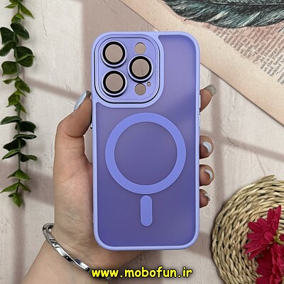 قاب گوشی iPhone 14 Pro آیفون پشت مات اورجینال MagCase مگ سیف دار دور سیلیکونی محافظ لنز دار شیشه ای یاسی کد 28247