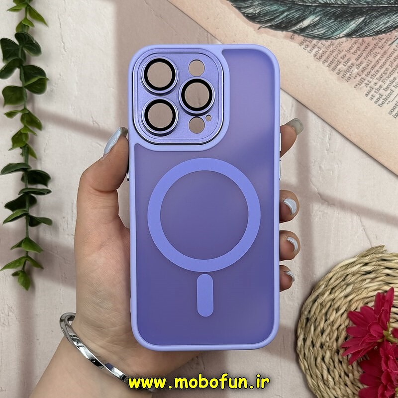 قاب گوشی iPhone 14 Pro آیفون پشت مات اورجینال MagCase مگ سیف دار دور سیلیکونی محافظ لنز دار شیشه ای یاسی کد 28247