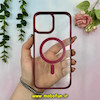 قاب گوشی iPhone 12 Pro Max آیفون اورجینال متال کیس Metal فلزی طرح پشت طلق شفاف مگ سیف دار دور سیلیکونی زرشکی کد 28257