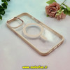 قاب گوشی iPhone 12 Pro Max آیفون اورجینال متال کیس Metal فلزی طرح پشت طلق شفاف مگ سیف دار دور سیلیکونی صورتی چرک کد 28258