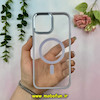 قاب گوشی iPhone 12 Pro Max آیفون اورجینال متال کیس Metal فلزی طرح پشت طلق شفاف مگ سیف دار دور سیلیکونی آبی فیلی کد 28259