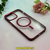 قاب گوشی iPhone 13 Pro Max آیفون اورجینال متال کیس Metal فلزی طرح پشت طلق شفاف مگ سیف دار دور سیلیکونی زرشکی کد 28265