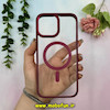 قاب گوشی iPhone 13 Pro Max آیفون اورجینال متال کیس Metal فلزی طرح پشت طلق شفاف مگ سیف دار دور سیلیکونی زرشکی کد 28265