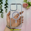 قاب گوشی iPhone 14 Pro Max آیفون اورجینال متال کیس Metal فلزی طرح پشت طلق شفاف مگ سیف دار دور سیلیکونی آبی فیلی کد 28273