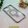 قاب گوشی iPhone 14 Pro Max آیفون اورجینال متال کیس Metal فلزی طرح پشت طلق شفاف مگ سیف دار دور سیلیکونی آبی فیلی کد 28273
