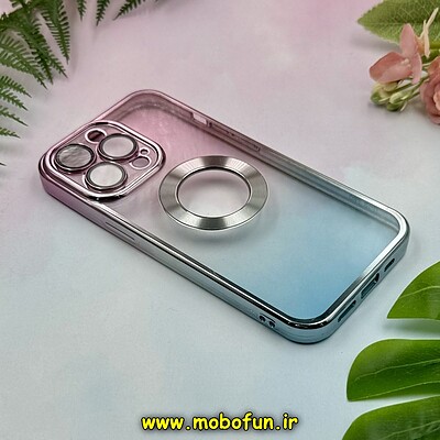 قاب گوشی iPhone 13 Pro آیفون الکتروپلیتینگ اورجینال محافظ لنزدار شیشه ای آبی صورتی کد 28322