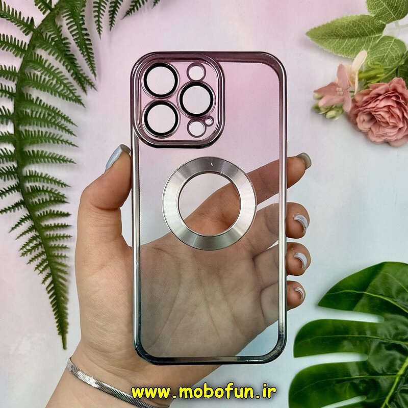 قاب گوشی iPhone 13 Pro آیفون الکتروپلیتینگ اورجینال محافظ لنزدار شیشه ای آبی صورتی کد 28322