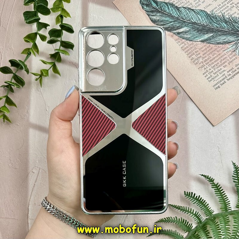 قاب گوشی Galaxy S21 Ultra سامسونگ اورجینال لاکچری دیزاین عنکبوتی GKK CASE کرومی آینه ای محافظ لنزدار مشکی قرمز کد 28405