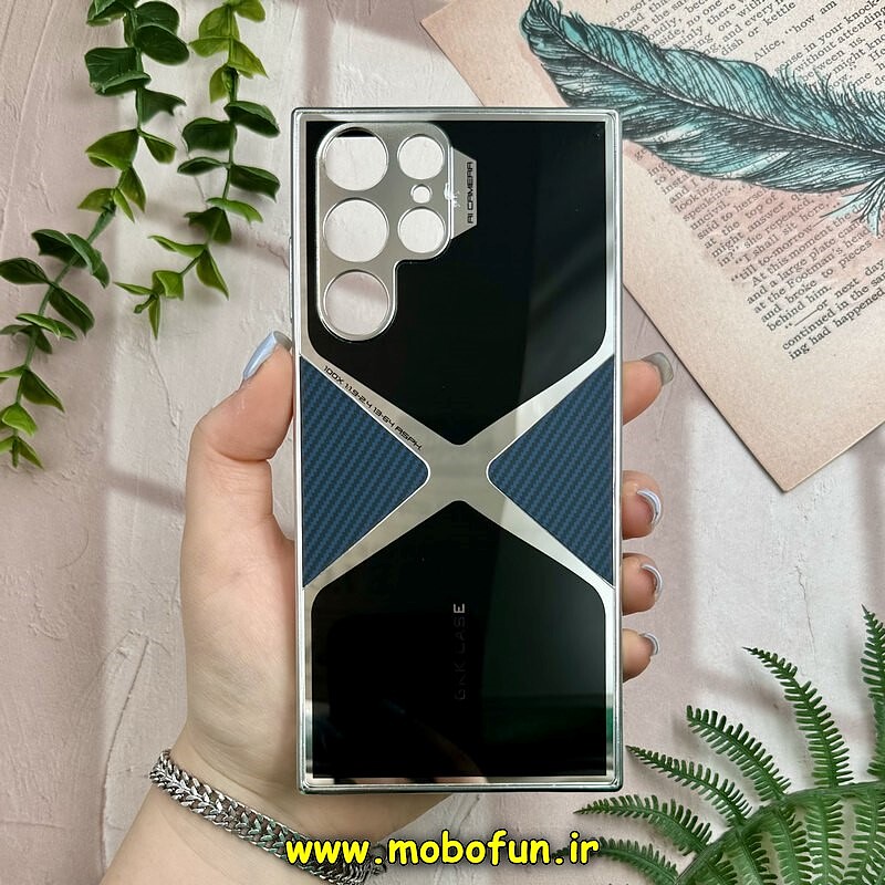 قاب گوشی Galaxy S22 Ultra سامسونگ اورجینال لاکچری دیزاین عنکبوتی GKK CASE کرومی آینه ای محافظ لنزدار مشکی سرمه ای کد 28408