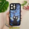 قاب گوشی iPhone 15 Pro Max آیفون طرح سیلیکونی Solid چرمی کبریتی محافظ لنزدار طرح گربه کیوت کهکشانی مشکی کد 28487