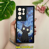 قاب گوشی Galaxy S24 Ultra سامسونگ طرح سیلیکونی Solid چرمی کبریتی محافظ لنزدار طرح گربه کیوت کهکشانی مشکی کد 28540