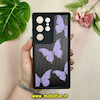 قاب گوشی Galaxy S24 Ultra سامسونگ طرح سیلیکونی Solid چرمی کبریتی محافظ لنزدار طرح پروانه لاکچری LUXURY مشکی کد 28541