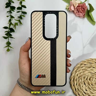 قاب گوشی Redmi Note 8 Pro شیائومی پشت چرمی CASETIFY مات طرح اسپرت کربنی طلایی کد 28846