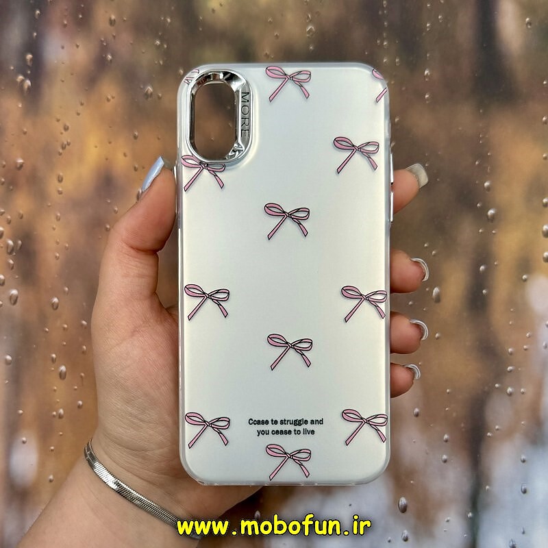 قاب گوشی iPhone X - iPhone XS آیفون اورجینال فانتزی سخت MORE لیزری کرومی طرح پاپیونی کد 29056