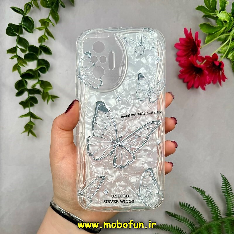 قاب گوشی Redmi Note 10 Pro 4G - Redmi Note 10 Pro Max شیائومی ماربل لاکچری بالشتی ژله ای محافظ لنزدار طرح پروانه کد 15841