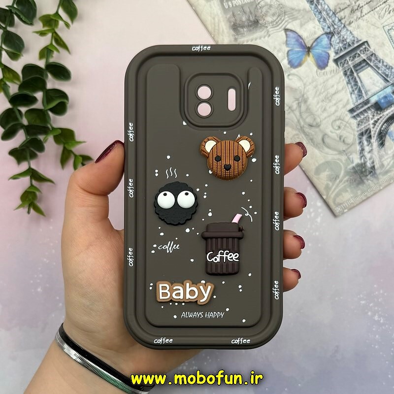 قاب گوشی Galaxy J2 Pro سامسونگ طرح سیلیکونی ژله ای سولید SOLID منحنی سه بعدی برجسته عروسکی COFFEE Baby محافظ لنز دار قهوه ای کد 15520