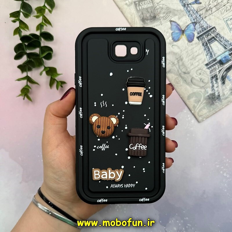 قاب گوشی Galaxy J7 Prime سامسونگ طرح سیلیکونی ژله ای سولید SOLID منحنی سه بعدی برجسته عروسکی COFFEE Baby محافظ لنز دار مشکی کد 15522