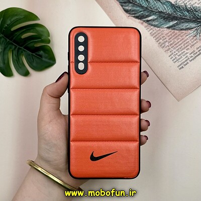 قاب گوشی Galaxy A30S - Galaxy A50S - Galaxy A50 سامسونگ پافر چرمی فانتزی Hard محافظ لنز دار طرح NIKE نارنجی کد 16040