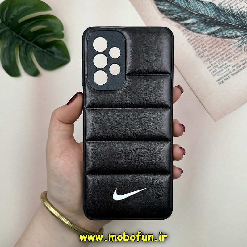 قاب گوشی Galaxy A33 سامسونگ پافر چرمی فانتزی Hard محافظ لنز دار طرح NIKE مشکی کد 16051