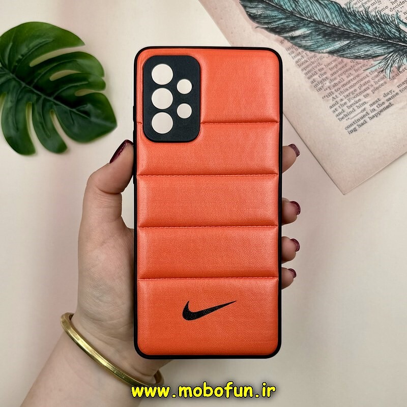 قاب گوشی Galaxy A72 سامسونگ پافر چرمی فانتزی Hard محافظ لنز دار طرح NIKE نارنجی کد 16076