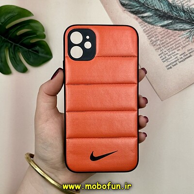 قاب گوشی iPhone 11 آیفون پافر چرمی فانتزی Hard محافظ لنز دار طرح NIKE نارنجی کد 16090