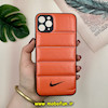 قاب گوشی iPhone 11 Pro Max آیفون پافر چرمی فانتزی Hard محافظ لنز دار طرح NIKE نارنجی کد 16097