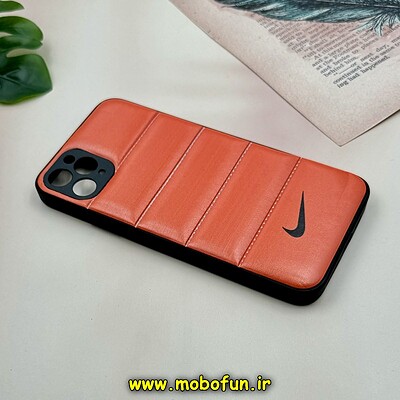 قاب گوشی iPhone 11 Pro Max آیفون پافر چرمی فانتزی Hard محافظ لنز دار طرح NIKE نارنجی کد 16097