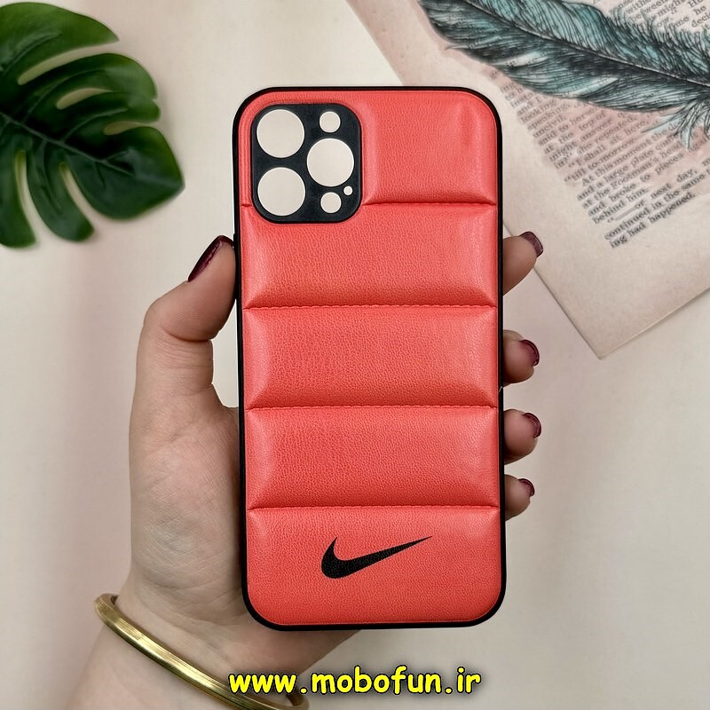 قاب گوشی iPhone 12 Pro آیفون پافر چرمی فانتزی Hard محافظ لنز دار طرح NIKE نارنجی کد 16098