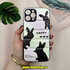 قاب گوشی iPhone 12 Pro Max آیفون پافر چرمی فانتزی Hard محافظ لنز دار طرح خرگوش Happy  کد 16103