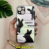 قاب گوشی iPhone 13 آیفون پافر چرمی فانتزی Hard محافظ لنز دار طرح خرگوش Happy کد 16108