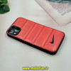 قاب گوشی iPhone 13 آیفون پافر چرمی فانتزی Hard محافظ لنز دار طرح NIKE نارنجی کد 16112