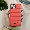 قاب گوشی iPhone 13 آیفون پافر چرمی فانتزی Hard محافظ لنز دار طرح NIKE نارنجی کد 16112
