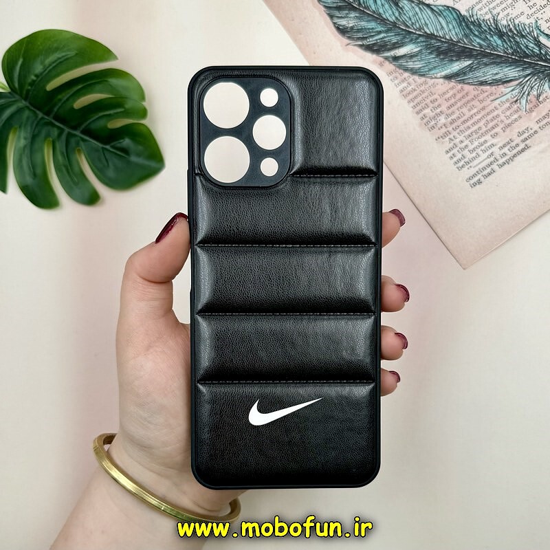 قاب گوشی Redmi 12 - Poco M6 Pro 5G شیائومی پافر چرمی فانتزی  Hard محافظ لنز دار طرح NIKE مشکی کد 16124