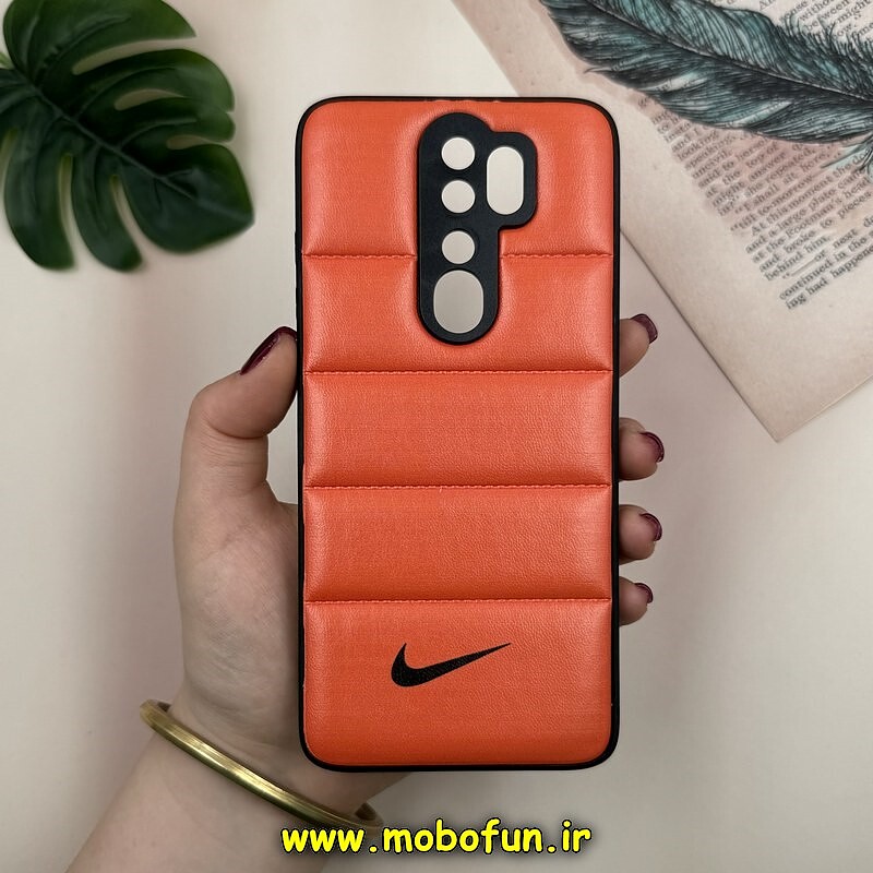 قاب گوشی Redmi Note 8 Pro شیائومی پافر چرمی فانتزی Hard محافظ لنز دار طرح NIKE نارنجی کد 16127