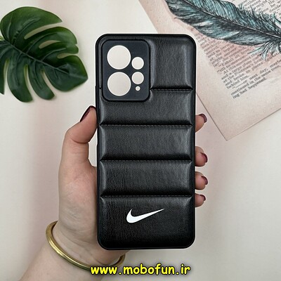 قاب گوشی Redmi Note 12 4G شیائومی پافر چرمی فانتزی Hard محافظ لنز دار طرح NIKE مشکی کد 16129