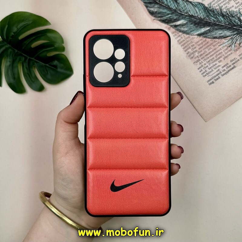 قاب گوشی Redmi Note 12 4G شیائومی پافر چرمی فانتزی Hard محافظ لنز دار طرح NIKE نارنجی کد 16132