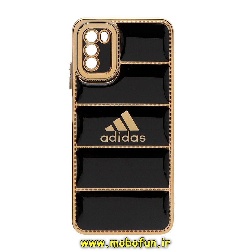 قاب گوشی Poco M3 شیائومی پافر PUFFER مای کیس گلد لاین دور طلایی محافظ لنز دار طرح آدیداس adidas مشکی کد 29832