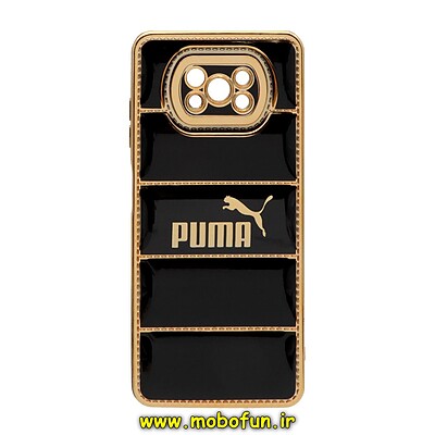 قاب گوشی Poco X3 NFC - Poco X3 Pro شیائومی پافر PUFFER مای کیس گلد لاین دور طلایی محافظ لنز دار طرح پوما PUMA مشکی کد 29853