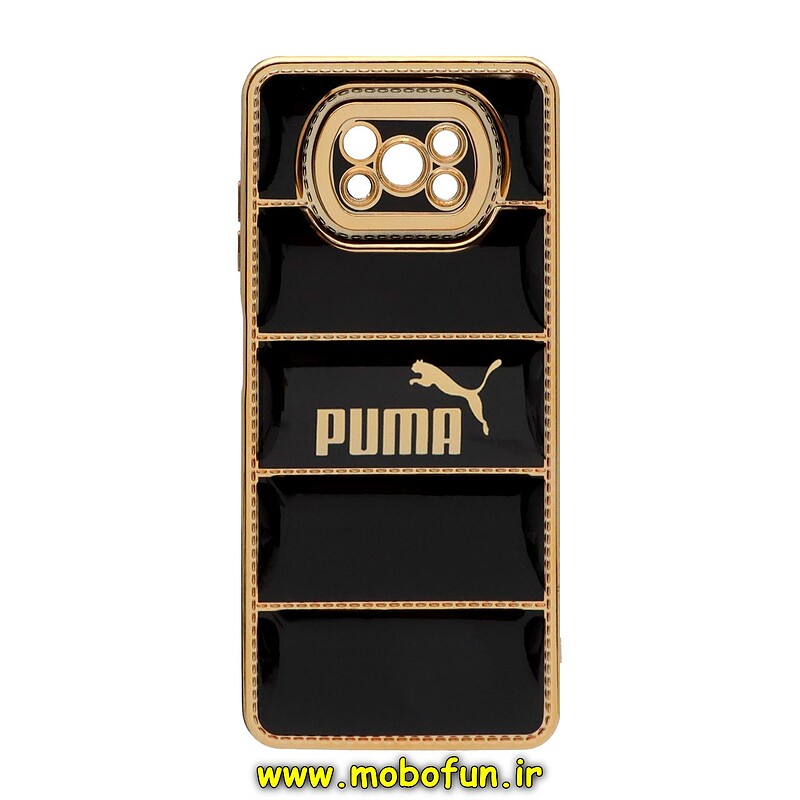 قاب گوشی Poco X3 NFC - Poco X3 Pro شیائومی پافر PUFFER مای کیس گلد لاین دور طلایی محافظ لنز دار طرح پوما PUMA مشکی کد 29853