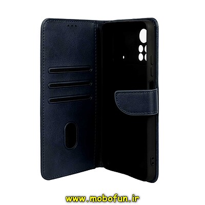 کیف گوشی Poco X4 Pro شیائومی مگنتی طرح چرم کتابی محافظ لنزدار سرمه ای کد 29872