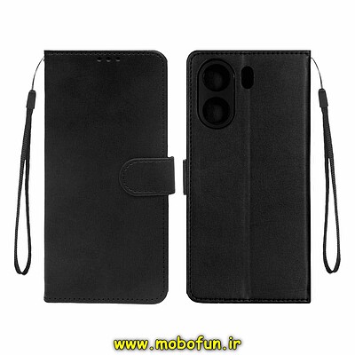 کیف گوشی Redmi 13C - Poco C65 شیائومی مگنتی طرح چرم کتابی محافظ لنزدار بنددار مشکی کد 29899